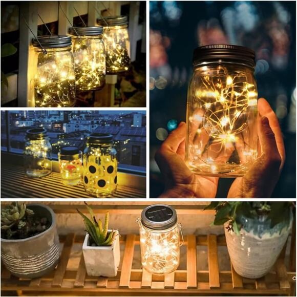 Solar Mason Jar Lights - 8 Pack 30 LED Solar Fairy Lights Outdoor, Waterproof - Picture 2 of 7